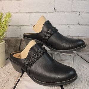 SOFFT BLACK LEATHER CLOG MULES WOMENS STACKED BLOCK HEEL ROUND TOE WOMENS 9 EUC